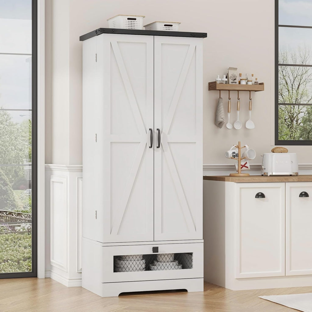 55'' Pantry Storage Cabinet with Adjustable Shelves and Drawer, Buffet Cupboard for Kitchen, Living Room, Bathroom, Dining Room