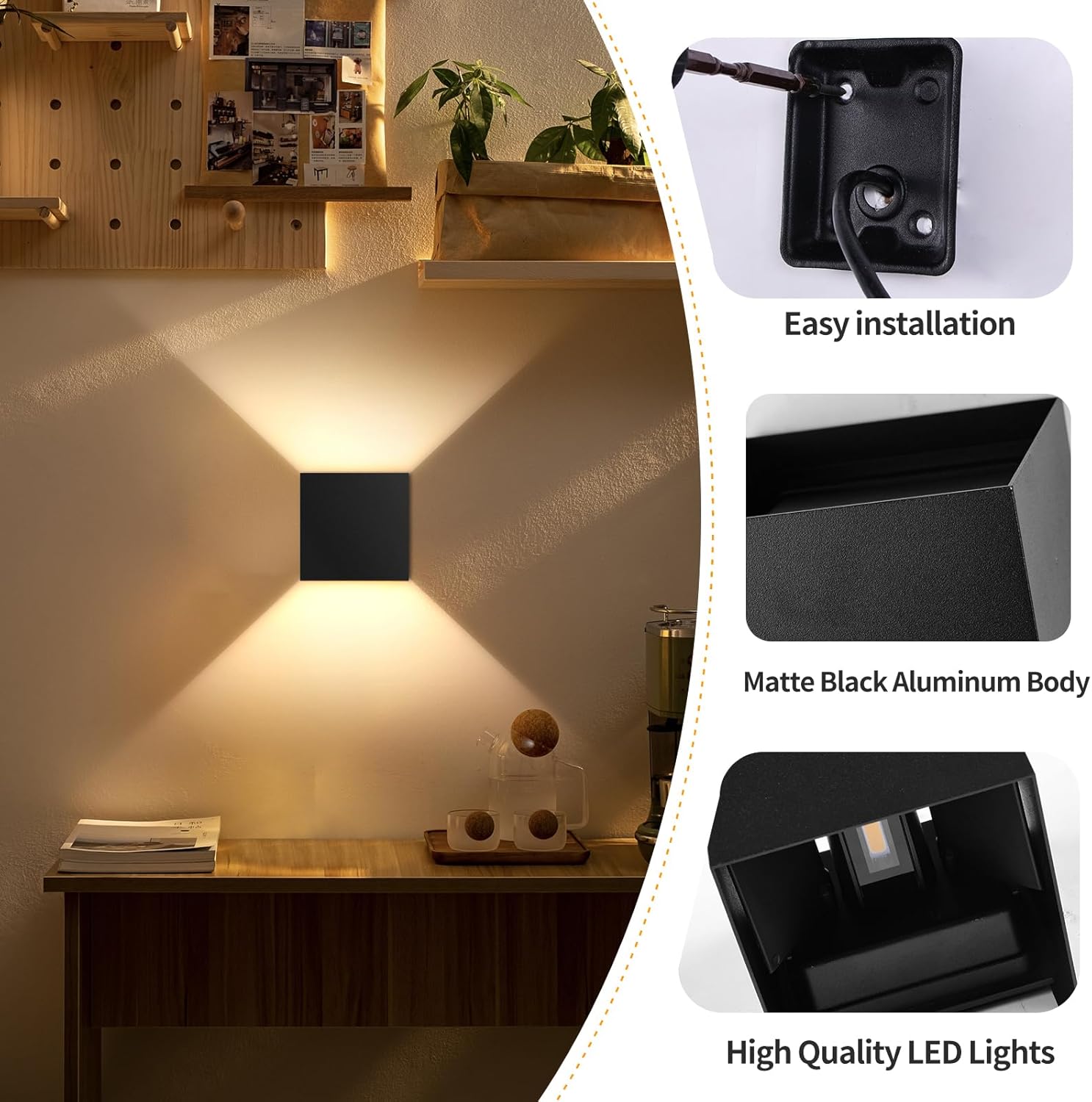 Modern LED Wall Sconce, 3000K Warm White Up & Down Wall Light for Bedroom, Wall Lamp with Adjustable Angle, Black Minimalist Design for Living Room, Bedroom, Hallway, Corridor (1 Pack)
