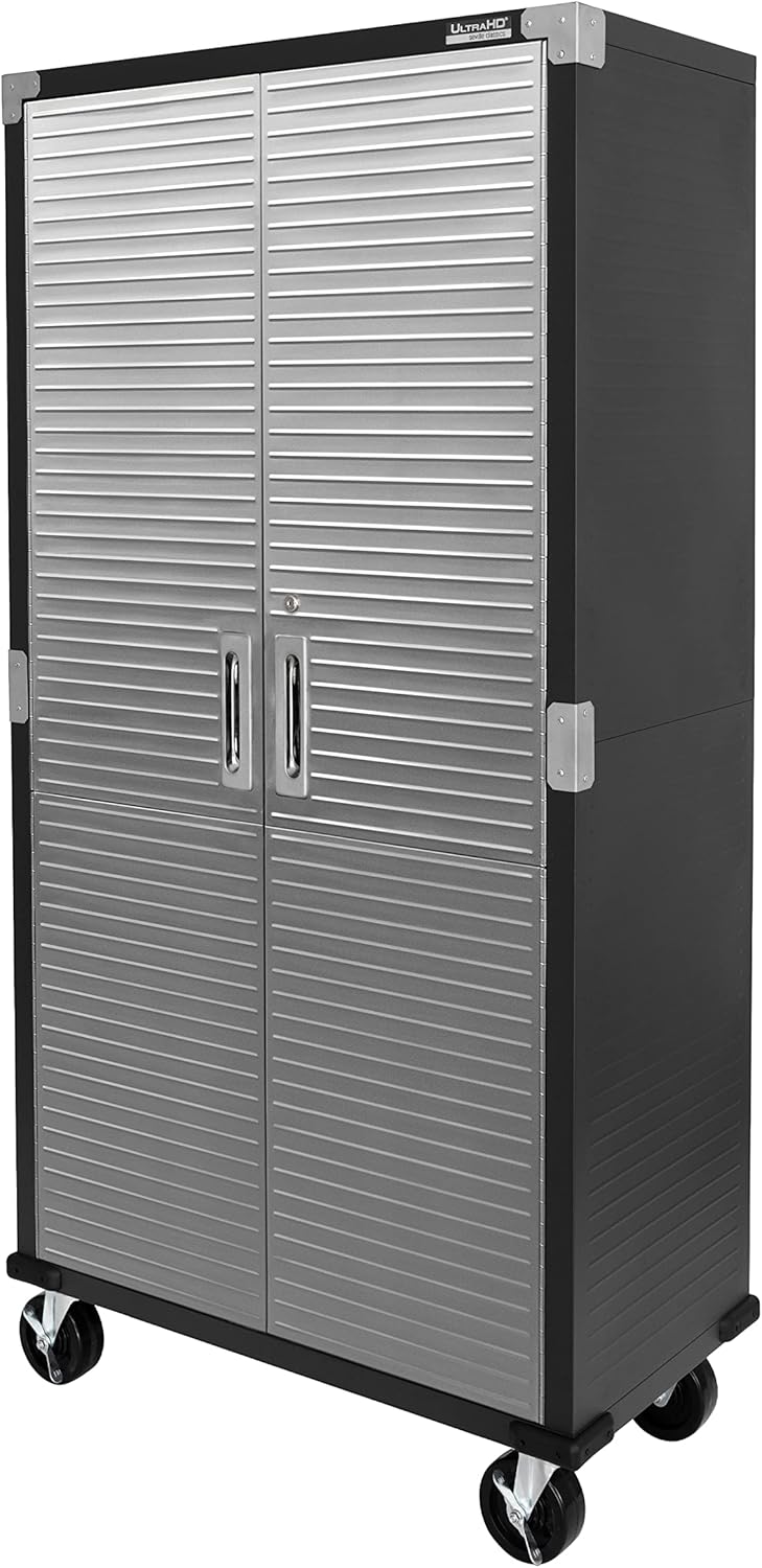 Seville Classics UltraHD Solid Steel Rolling Lockable Metal Storage Cabinet Locker Organizer, w/Adjustable Shelves for Garage, Warehouse, Office, Classroom, Graphite, 36" W x 18" D x 72" H