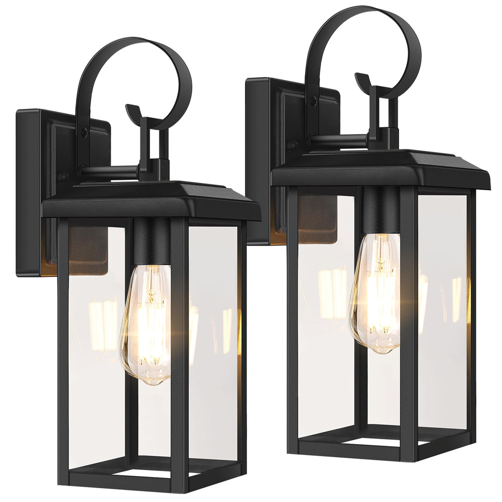 BesLowe 2-Pack Outdoor Wall Light Fixtures, Exterior Lighting Fixtures Wall Mount, Waterproof Porch Lights Outdoor Wall Sconces Lanterns, Modern Outside Lights for House Front Door Garage, Black