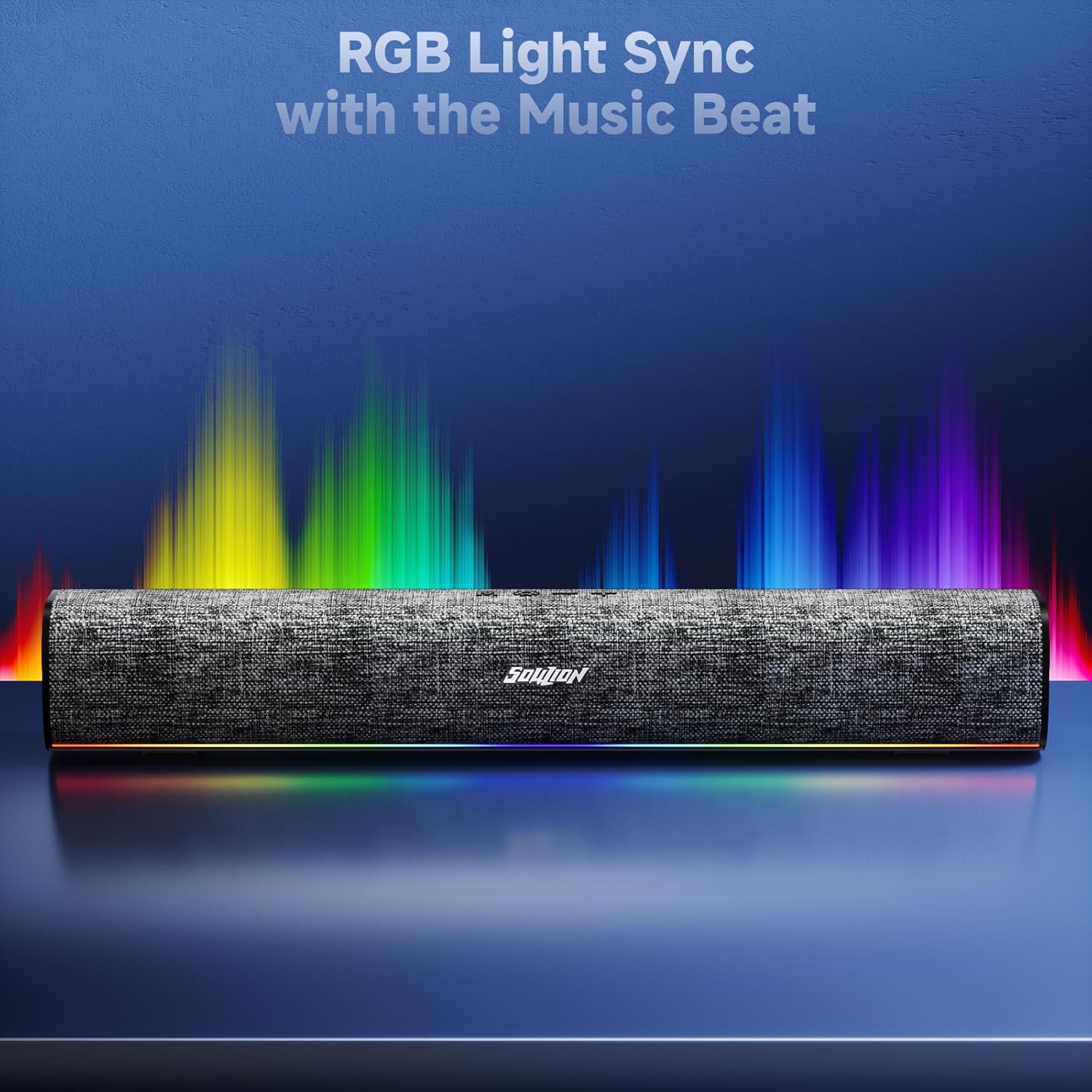 SOULION R100 Plus Computer Speakers with Dynamic RGB Light, Rechargeable Bluetooth Speaker with Switch Button, Clearly Sound Soundbar for Desktop Monitor, PC, Tablets(3.5mm Aux Connection Included)