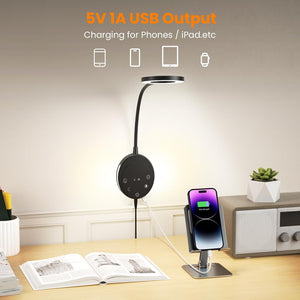 Wall Mounted Reading Light,Bedside Headboard Lights with 5 Color Temperature &5 Dimming,360°Flexible Gooseneck,USB Output, Night Light&Timer Function- Perfect for Reading (Black)