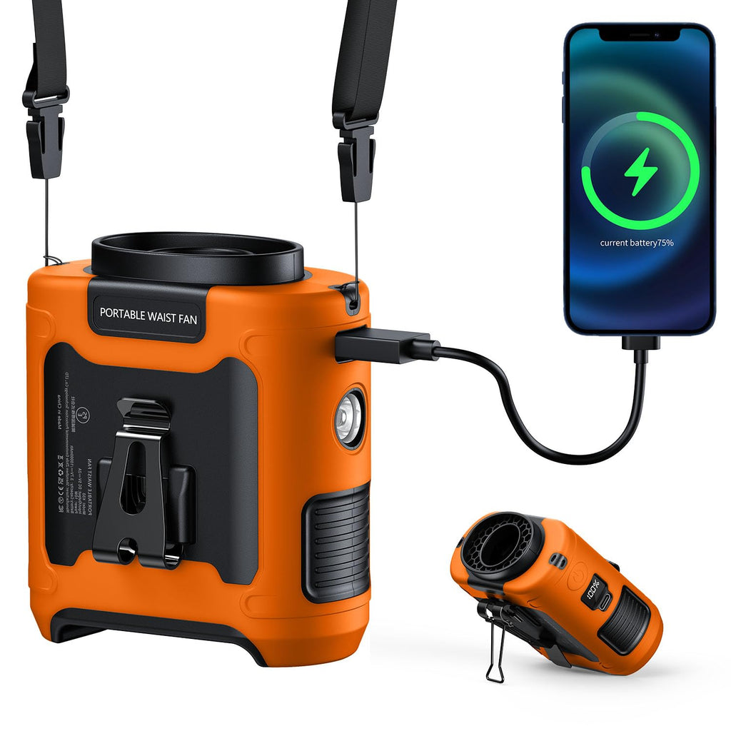 10000mAh Portable Waist Clip on Fan Wearable Belt Personal Cooling Shirt Fan Rechargeable with 5 Speeds Flashlight Neck Fan Hand-Free Last for 40H for Outdoor Camping Office Travel (Green)