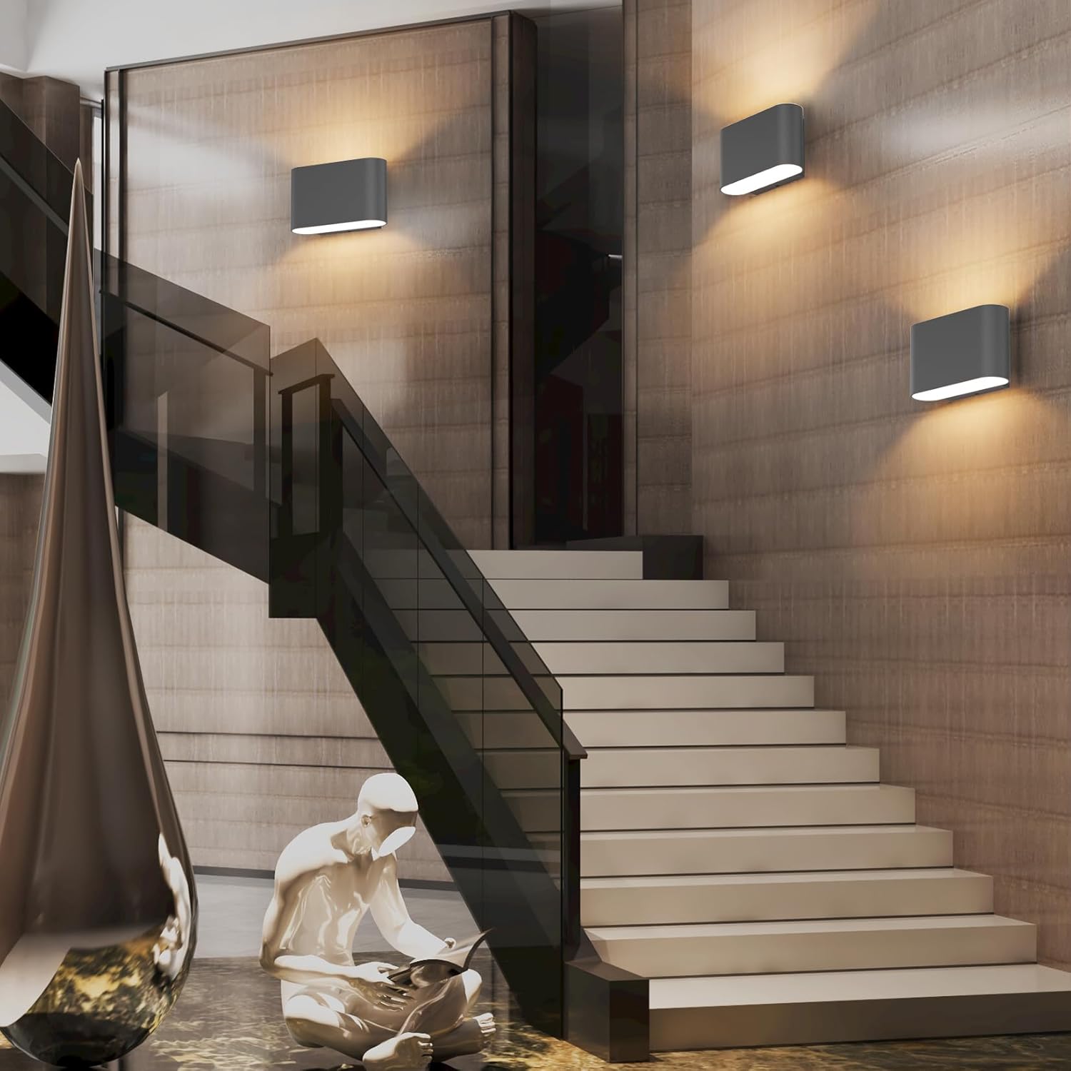 Aipsun Black Modern LED Wall Sconces Set of 2 Indoor Wall Lights Hardwired Up and Down Wall Mount Light for Living Room Bedroom Hallway Corridor Conservatory Warm White 3000K(with G9 Bulbs)