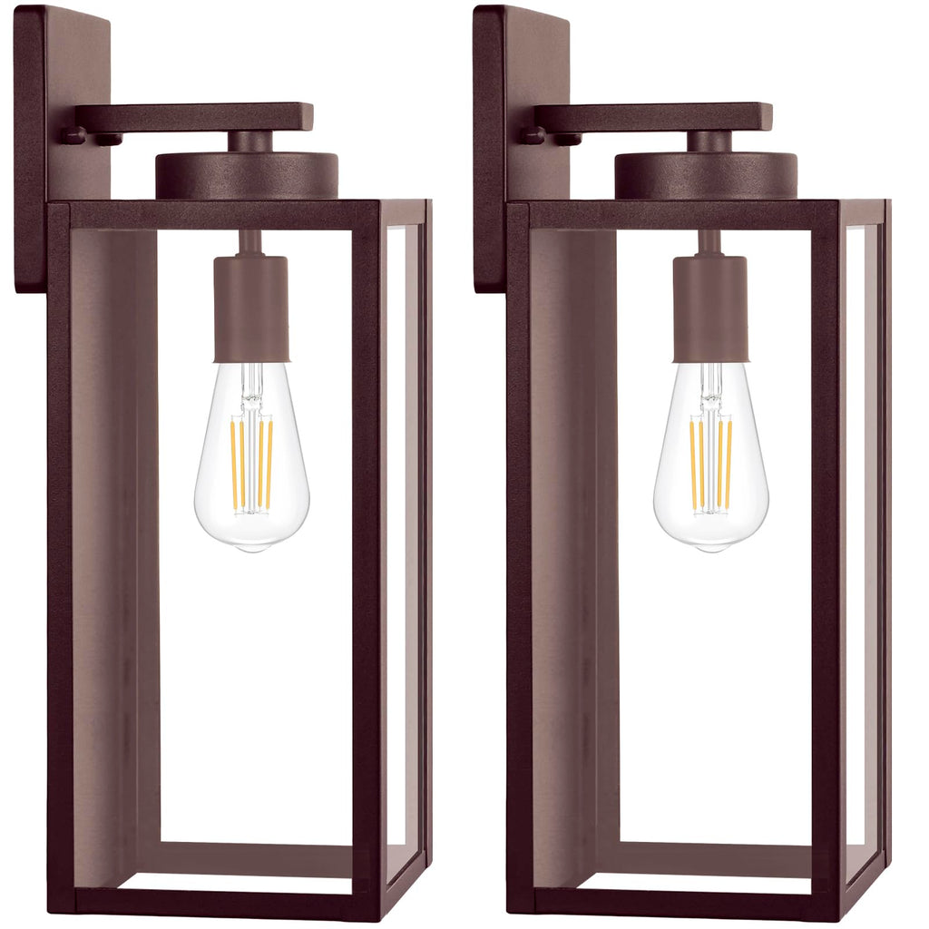 Outdoor Wall Light Fixtures, Exterior Waterproof Lanterns, Porch Sconces Wall Mounted Lighting with E26 Sockets & Glass Shades, Modern Matte Black Wall Lamps for Patio Front Door Entryway, 2-Pack