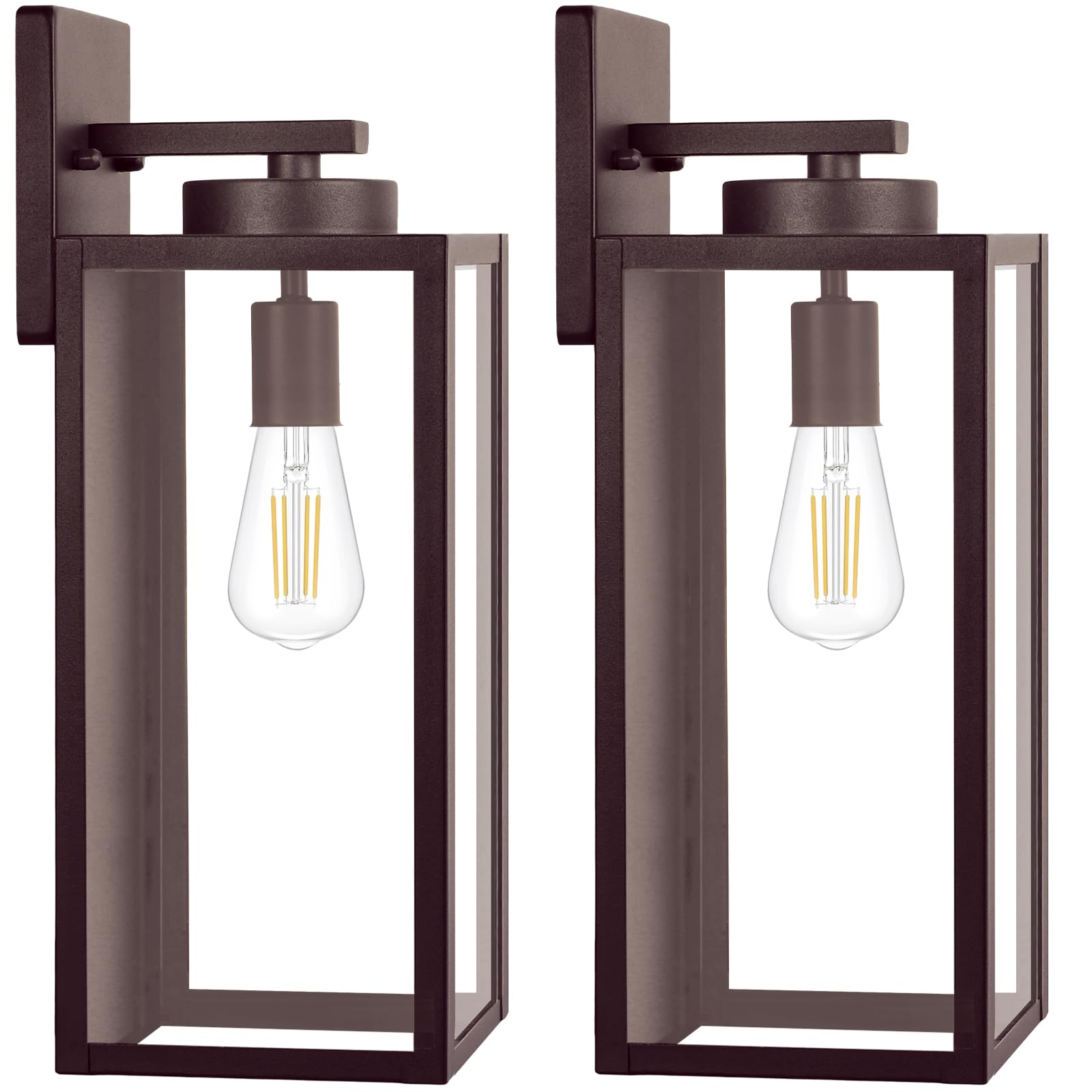 Outdoor Wall Light Fixtures, Exterior Waterproof Lanterns, Porch Sconces Wall Mounted Lighting with E26 Sockets & Glass Shades, Modern Matte Black Wall Lamps for Patio Front Door Entryway, 2-Pack