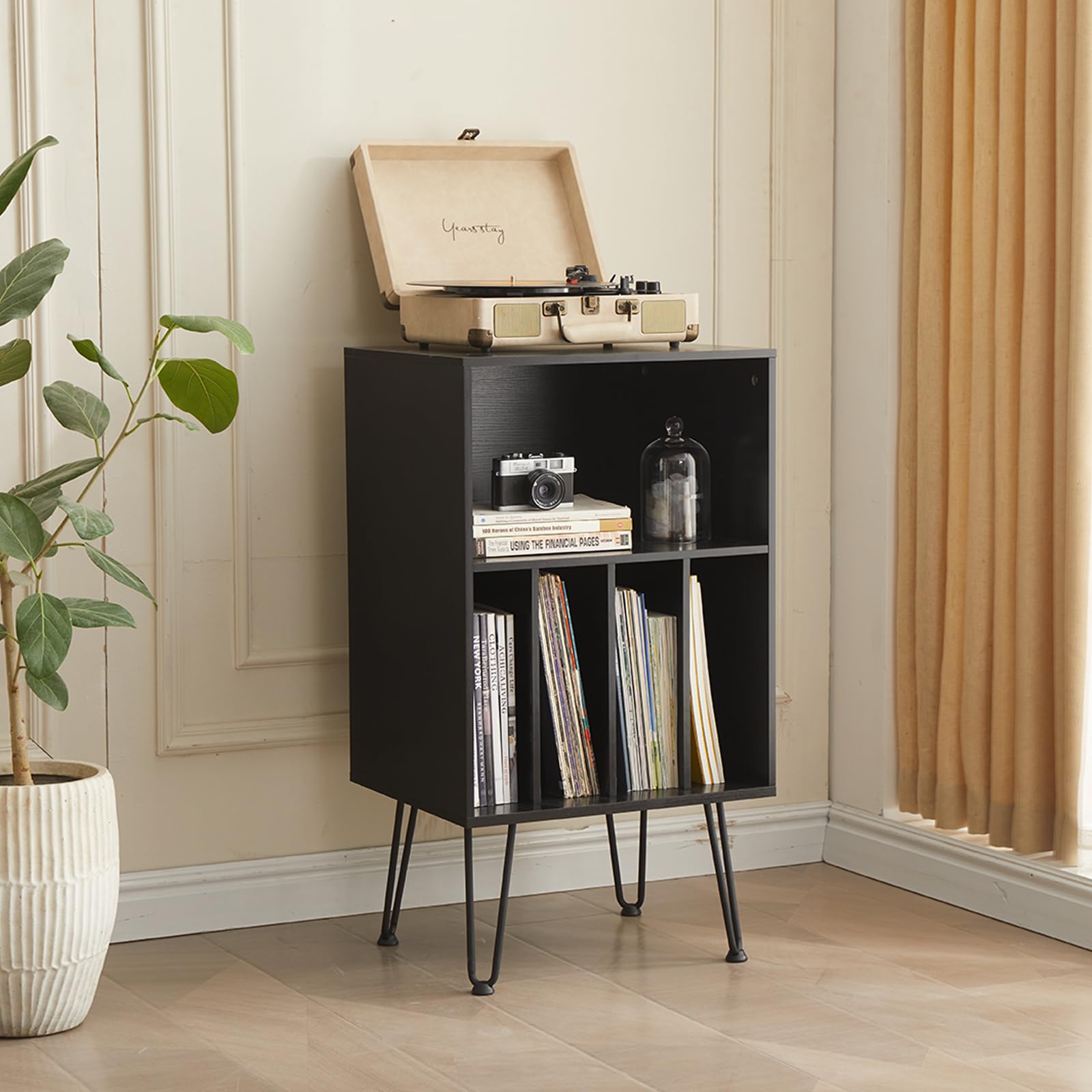 Record Player Stand with Vinyl Storage, Vinyl Record Storage Cabinet Holds Up to 150 Albums, End Table for Record Player, Turntable Stand with Record Storage for Living Room, Brown