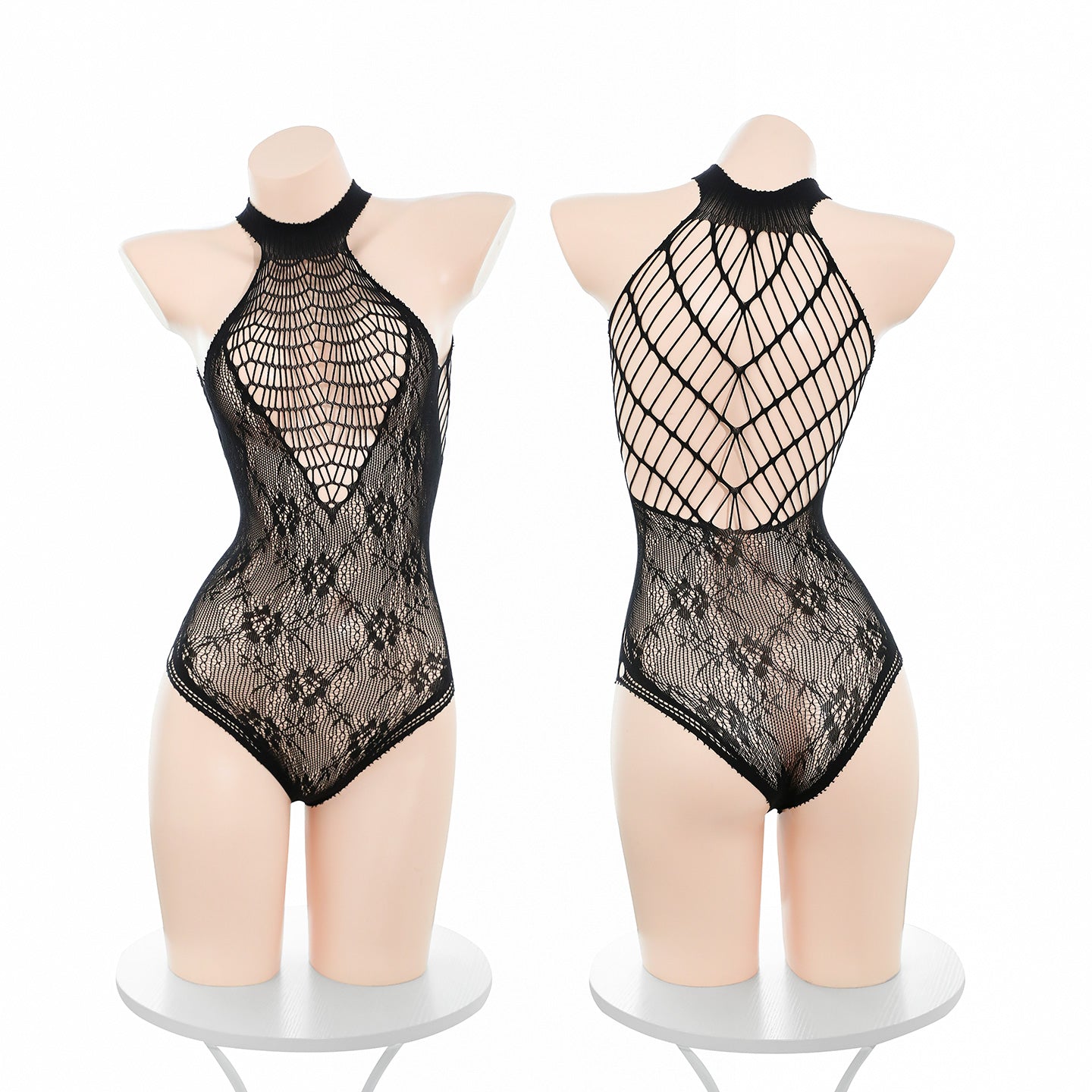 Sexy Women's Spiderweb Fishnet Bodysuit - Sheer Jacquard Mesh Hollow Out Lingerie Jumpsuit Nightwear