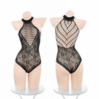 Sexy Women's Spiderweb Fishnet Bodysuit - Sheer Jacquard Mesh Hollow Out Lingerie Jumpsuit Nightwear