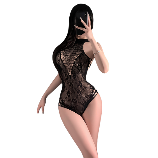 Sexy Women's Spiderweb Fishnet Bodysuit - Sheer Jacquard Mesh Hollow Out Lingerie Jumpsuit Nightwear