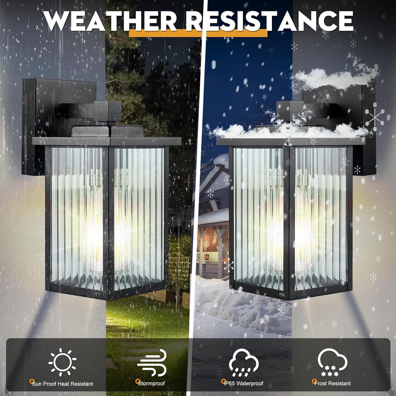 2 Pack Outdoor Wall Lights, IP65 Waterproof Exterior Light Fixture with Tempered Glass for Porch Garage Front Door, Matte Black Outdoor Lights for House