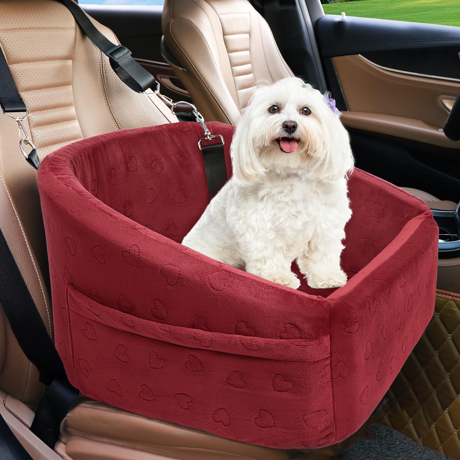 Dog Car Seat for Small Dogs,Detachable Washable Dog Booster Seat Under 30lbs, Pet Car Seat Travel Bed with Storage Pockets and Dog Safety Belt (Black/Grey)