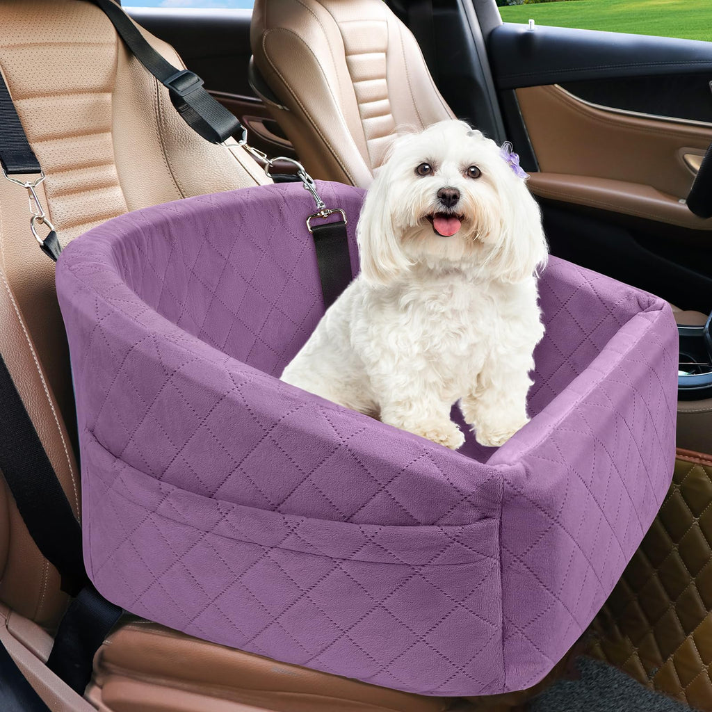 Dog Car Seat for Small Dogs,Detachable Washable Dog Booster Seat Under 30lbs, Pet Car Seat Travel Bed with Storage Pockets and Dog Safety Belt (Black/Grey)