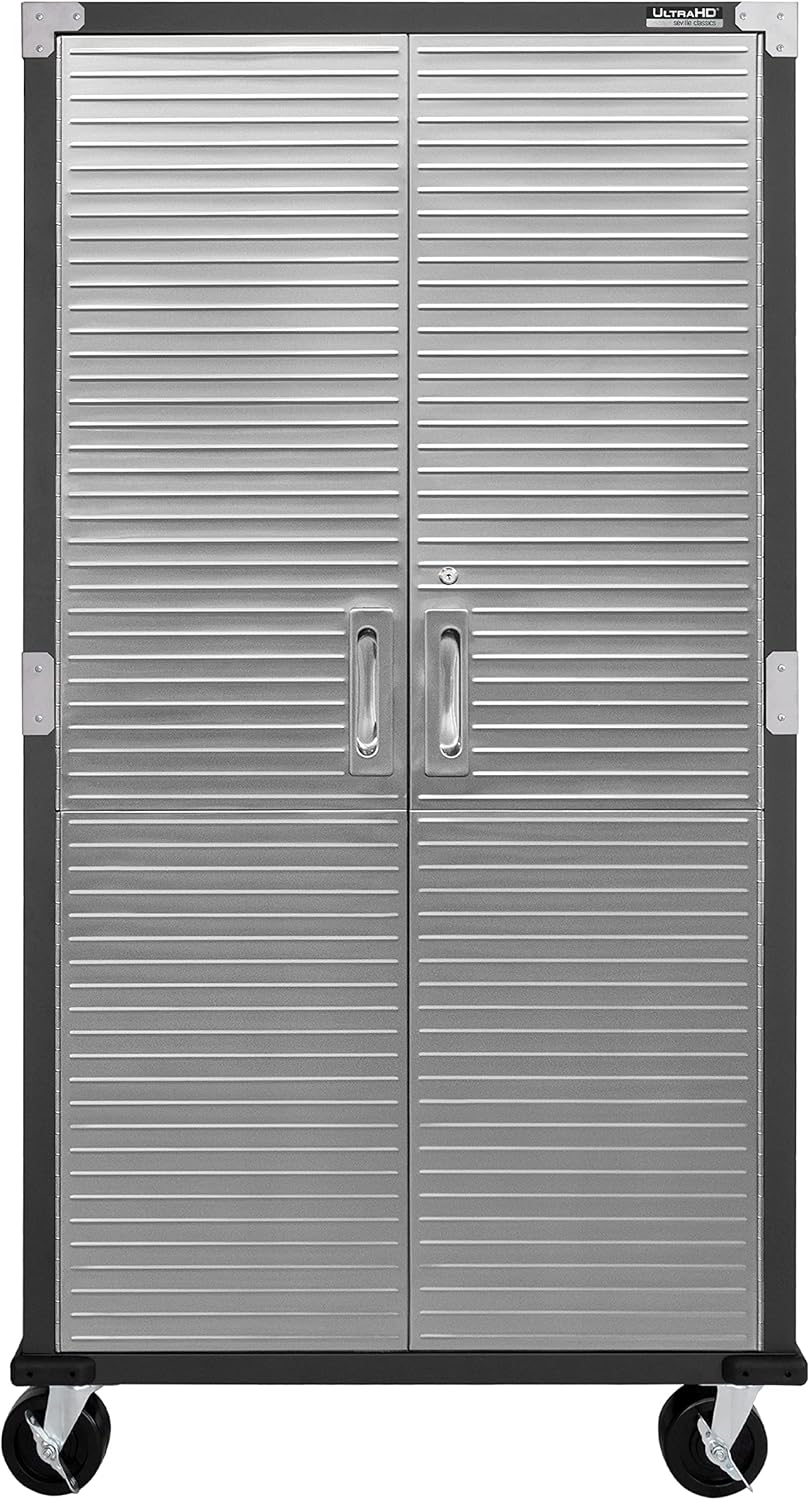 Seville Classics UltraHD Solid Steel Rolling Lockable Metal Storage Cabinet Locker Organizer, w/Adjustable Shelves for Garage, Warehouse, Office, Classroom, Graphite, 36" W x 18" D x 72" H