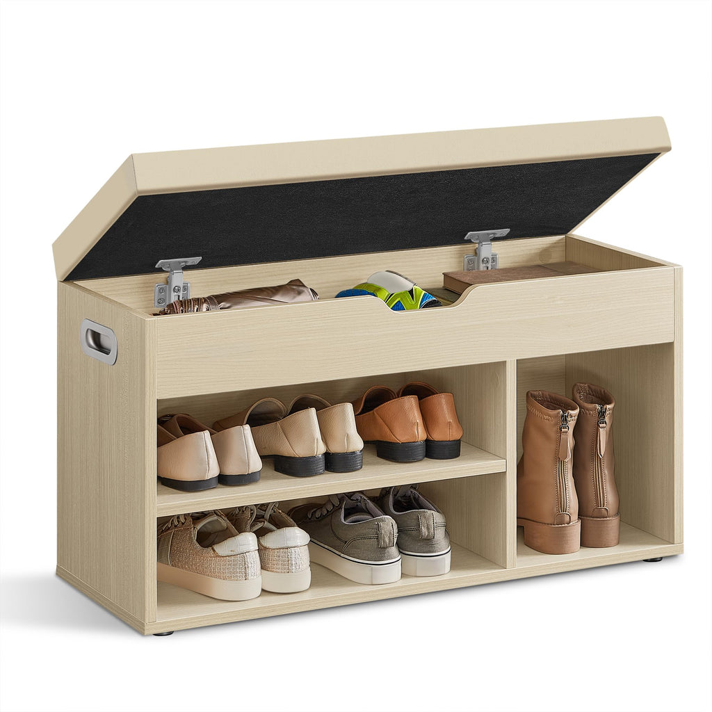 VASAGLE CUSTOS Collection - Storage Bench with Cushion, Shoe Bench, Padded Seat, Hidden Storage, Entryway, Hold up to 300 lb, 11.8 x 31.5 x 17.3 Inches, Rustic Brown and Ink Black ULHS30BX