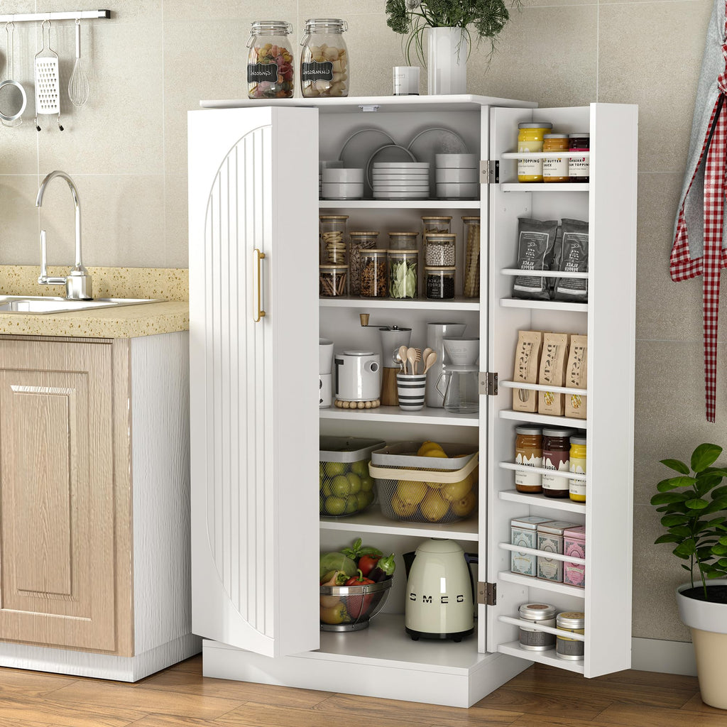55'' Pantry Storage Cabinet with Adjustable Shelves and Drawer, Buffet Cupboard for Kitchen, Living Room, Bathroom, Dining Room