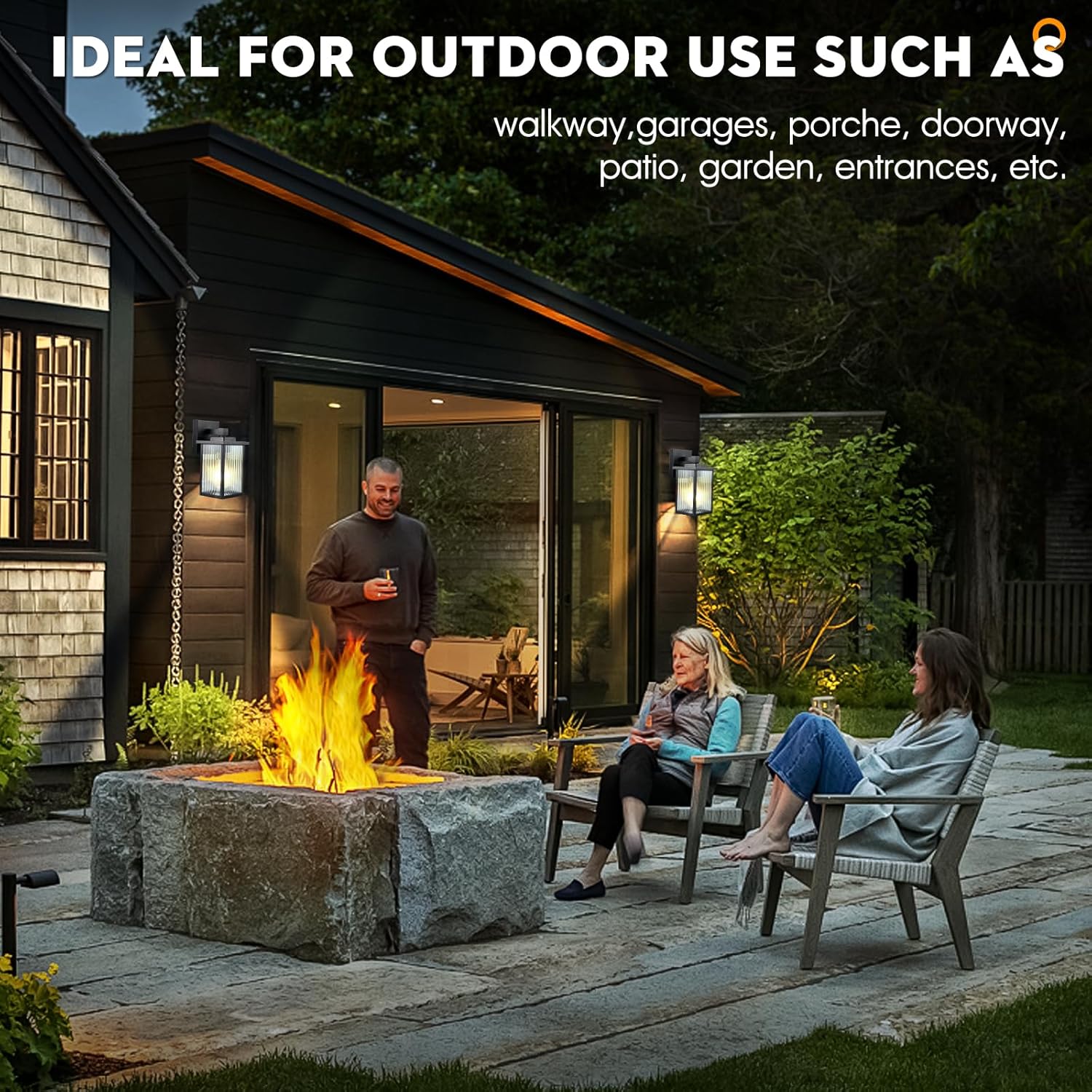 2 Pack Outdoor Wall Lights, IP65 Waterproof Exterior Light Fixture with Tempered Glass for Porch Garage Front Door, Matte Black Outdoor Lights for House