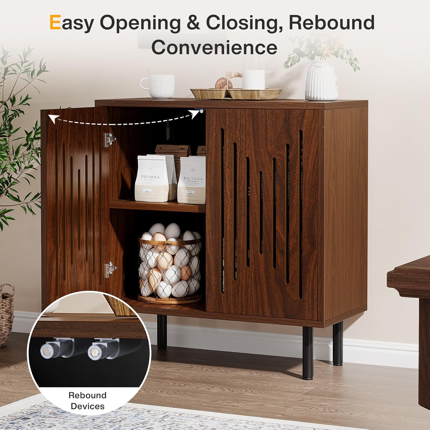 Tribesigns Set of 2 Sideboard Buffet with Storage, 59" Buffet Sideboard Cabinet with Adjustable Shelves, Accent Storage Cabinet for Living Room, Dark Brown