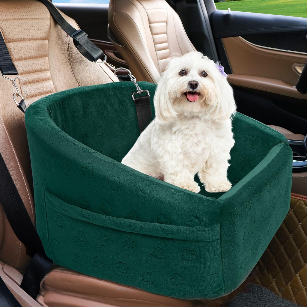 Dog Car Seat for Small Dogs,Detachable Washable Dog Booster Seat Under 30lbs, Pet Car Seat Travel Bed with Storage Pockets and Dog Safety Belt (Black/Grey)