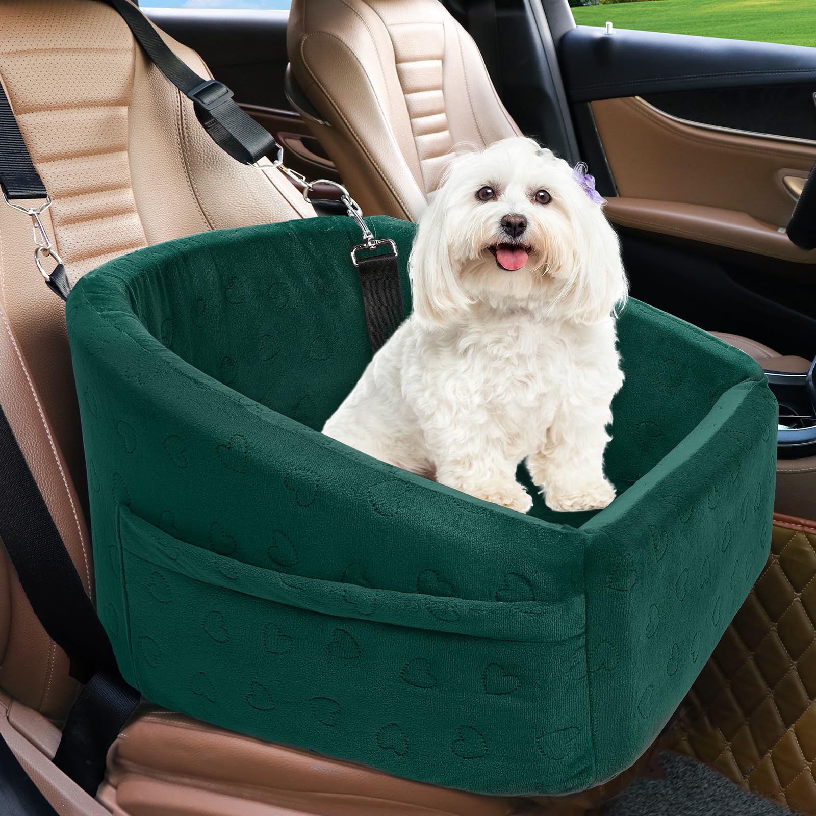 Dog Car Seat for Small Dogs,Detachable Washable Dog Booster Seat Under 30lbs, Pet Car Seat Travel Bed with Storage Pockets and Dog Safety Belt (Black/Grey)