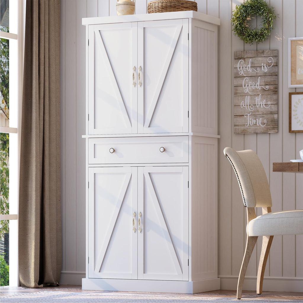55'' Pantry Storage Cabinet with Adjustable Shelves and Drawer, Buffet Cupboard for Kitchen, Living Room, Bathroom, Dining Room