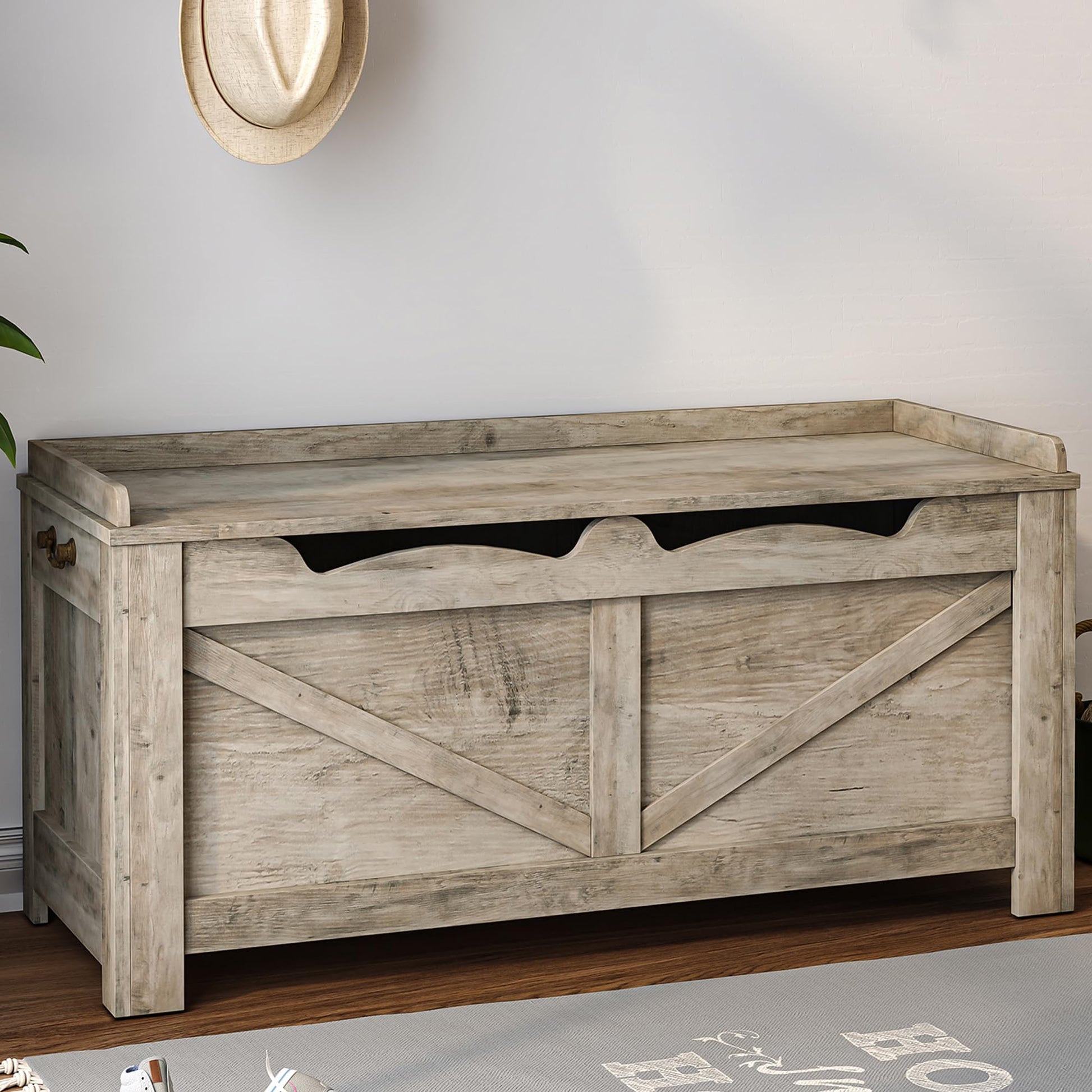 39.4" Storage Chest, Extra Large Storage Trunk with 2 Safety Hinges, Wooden Box Bench, Lift-Top Organizer Chest, Shoe Bench for Entryway, Bedroom, Living Room, White SB04503X