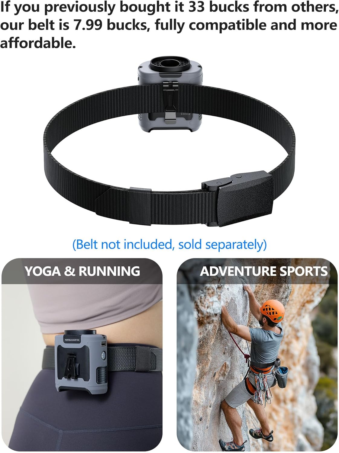 10000mAh Portable Waist Clip on Fan Wearable Belt Personal Cooling Shirt Fan Rechargeable with 5 Speeds Flashlight Neck Fan Hand-Free Last for 40H for Outdoor Camping Office Travel (Green)