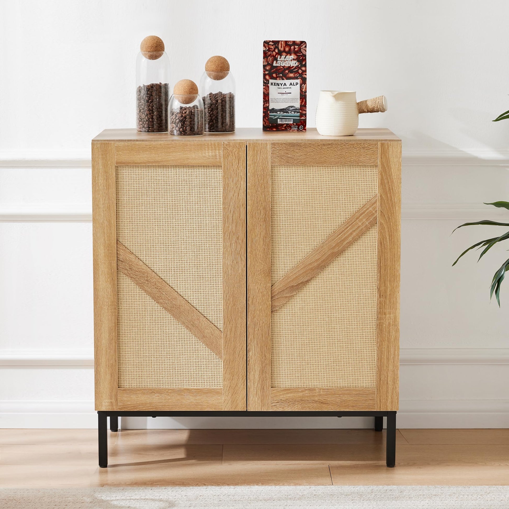 Grille Buffet Cabinet with Storage, Sideboards 2 Doors with Metal Base and Adjustable Shelf for Kitchen, Coffee Bar, Dining Room, Entryway, Hallway,Living Room