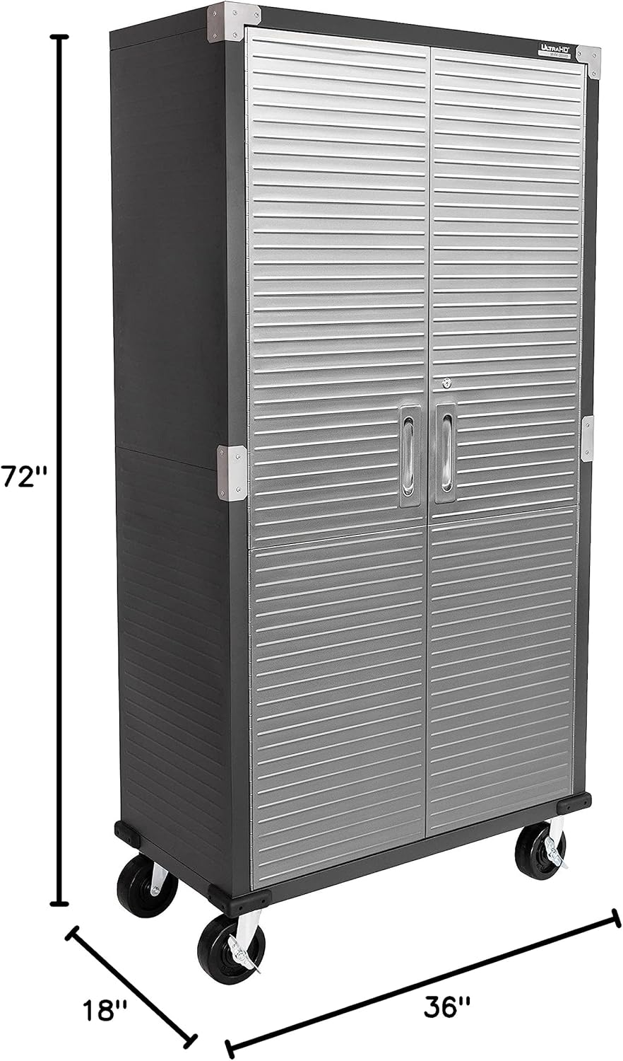 Seville Classics UltraHD Solid Steel Rolling Lockable Metal Storage Cabinet Locker Organizer, w/Adjustable Shelves for Garage, Warehouse, Office, Classroom, Graphite, 36" W x 18" D x 72" H
