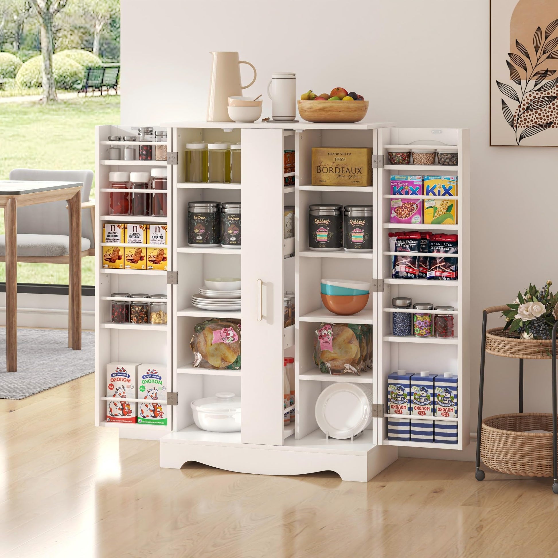 55'' Pantry Storage Cabinet with Adjustable Shelves and Drawer, Buffet Cupboard for Kitchen, Living Room, Bathroom, Dining Room