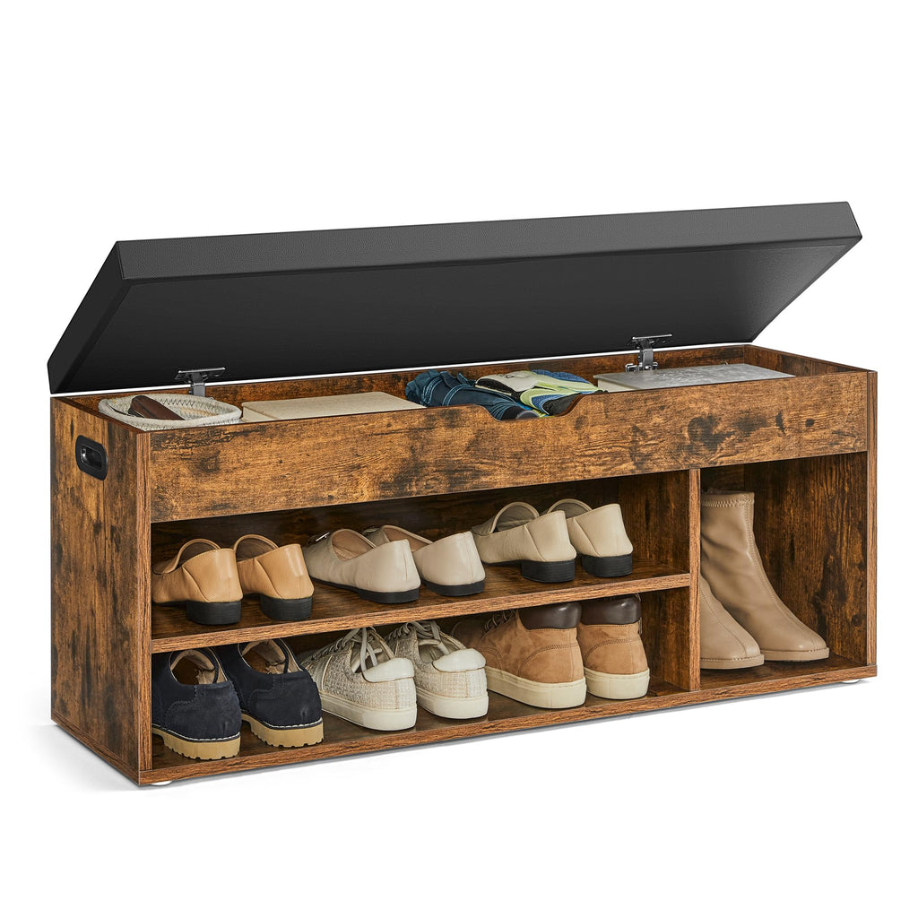 VASAGLE CUSTOS Collection - Storage Bench with Cushion, Shoe Bench, Padded Seat, Hidden Storage, Entryway, Hold up to 300 lb, 11.8 x 31.5 x 17.3 Inches, Rustic Brown and Ink Black ULHS30BX