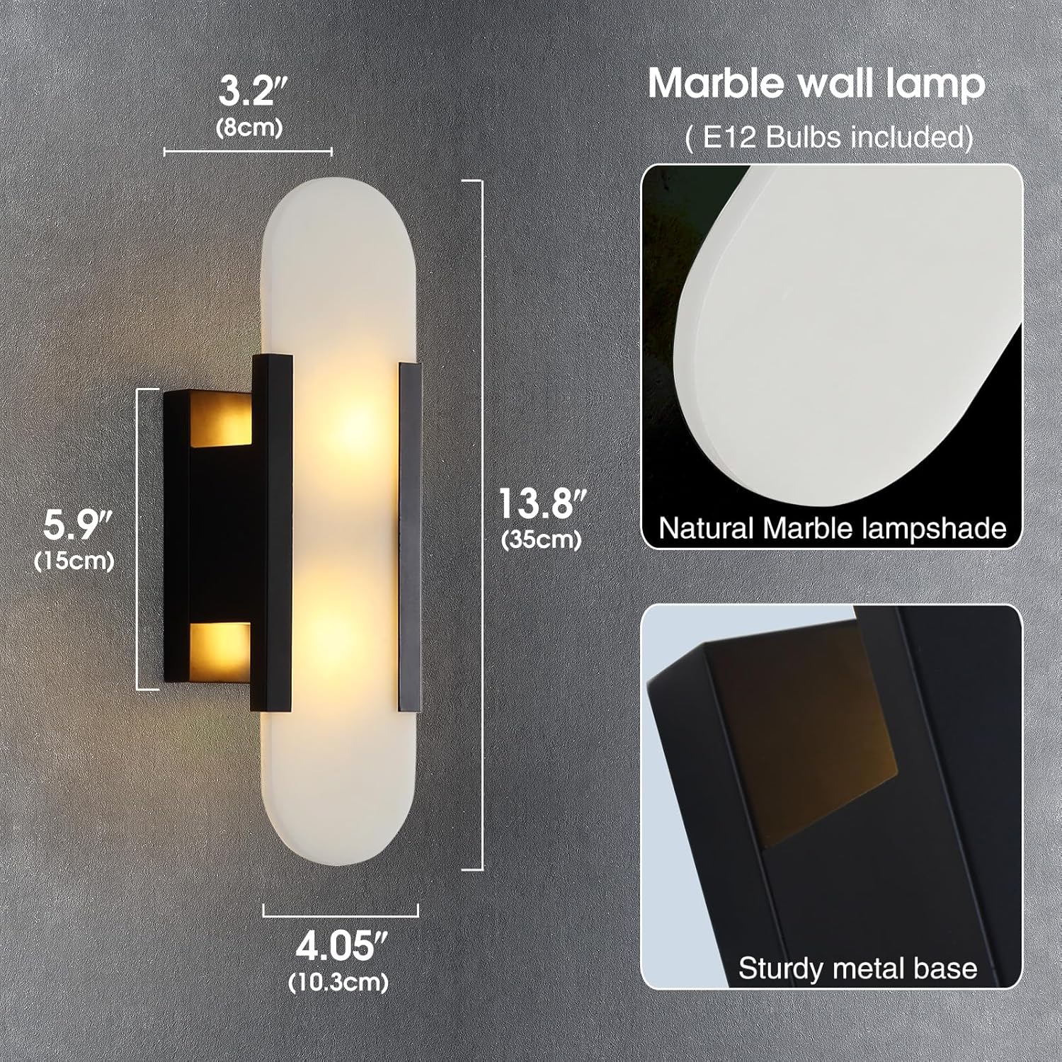 13.8in Alabaster Wall Sconces,Natural Marble Wall Lighting，Alabaster Wall Lamp for Bedroom Stairs, Living Room, Vanity, Hallway Bedside(Bulb Included)