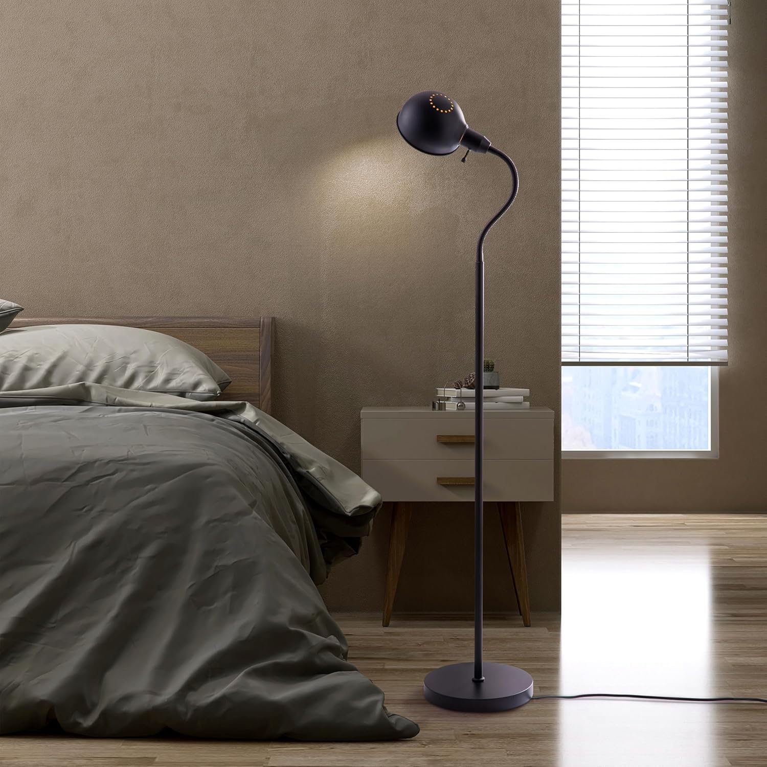 O'Bright Nova - Adjustable Floor Lamp with Flexible Gooseneck and Rotatable Shade, E26 Socket, 10-Inch Base - Ideal for Reading, Bedside, Living Room, Antique Brass