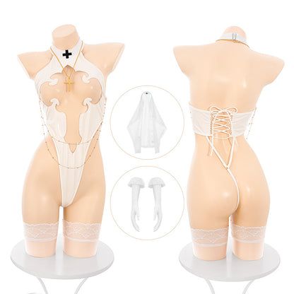 Women's Seductive Bare Chest & Backless Bodysuit - Exposed Bust & Open Back One Piece Lingerie - Women's High Cut Thong Bodysuit