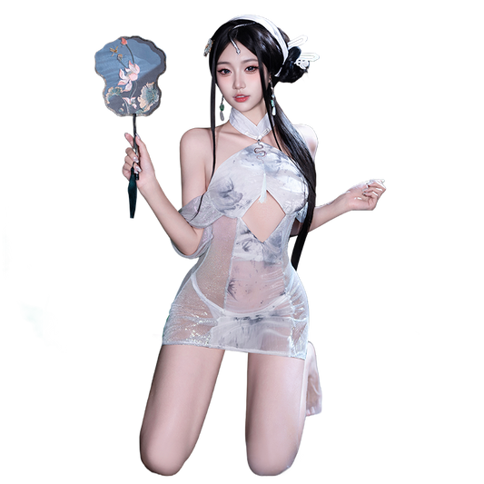 Sparkle & Sheer Illusion Mini Qipao Dress, Chic & Sexy See-Through Qipao Dress