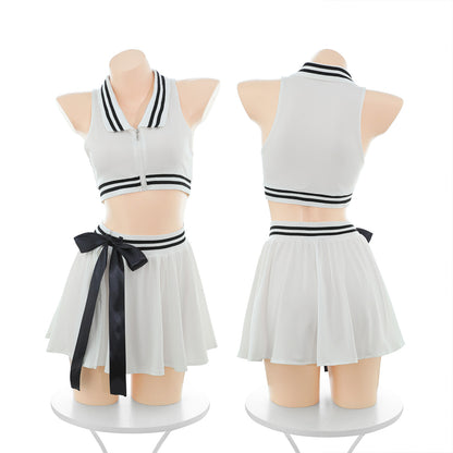 Women's Erotic Sports Two-Piece Tennis Suit | Sexy Athletic Crop Top & Pleated Skirt Set | Goddess Style
