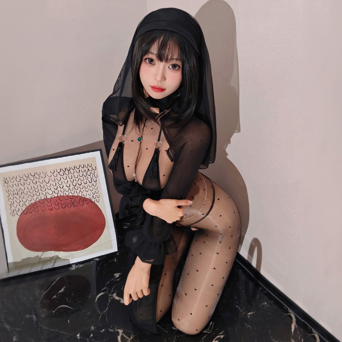 Elegant Dubai Style Mesh Lingerie Set for Women - Sheer Chain Embellished Long Skirt & Bralette - Exotic Nightwear