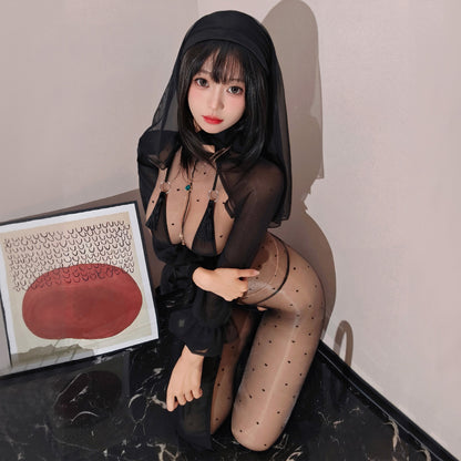 Elegant Dubai Style Mesh Lingerie Set for Women - Sheer Chain Embellished Long Skirt & Bralette - Exotic Nightwear