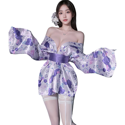 Japanese Inspired Sexy Kimono Mini Dress, Elegant & Sexy Kimono Lingerie Set - Soft Silk Feel
