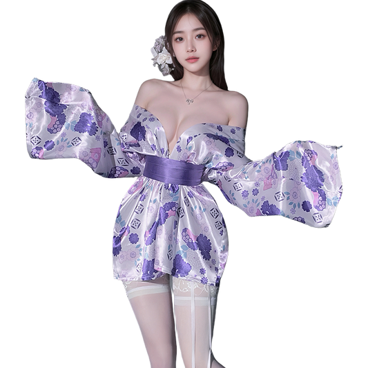 Japanese Inspired Sexy Kimono Mini Dress, Elegant & Sexy Kimono Lingerie Set - Soft Silk Feel