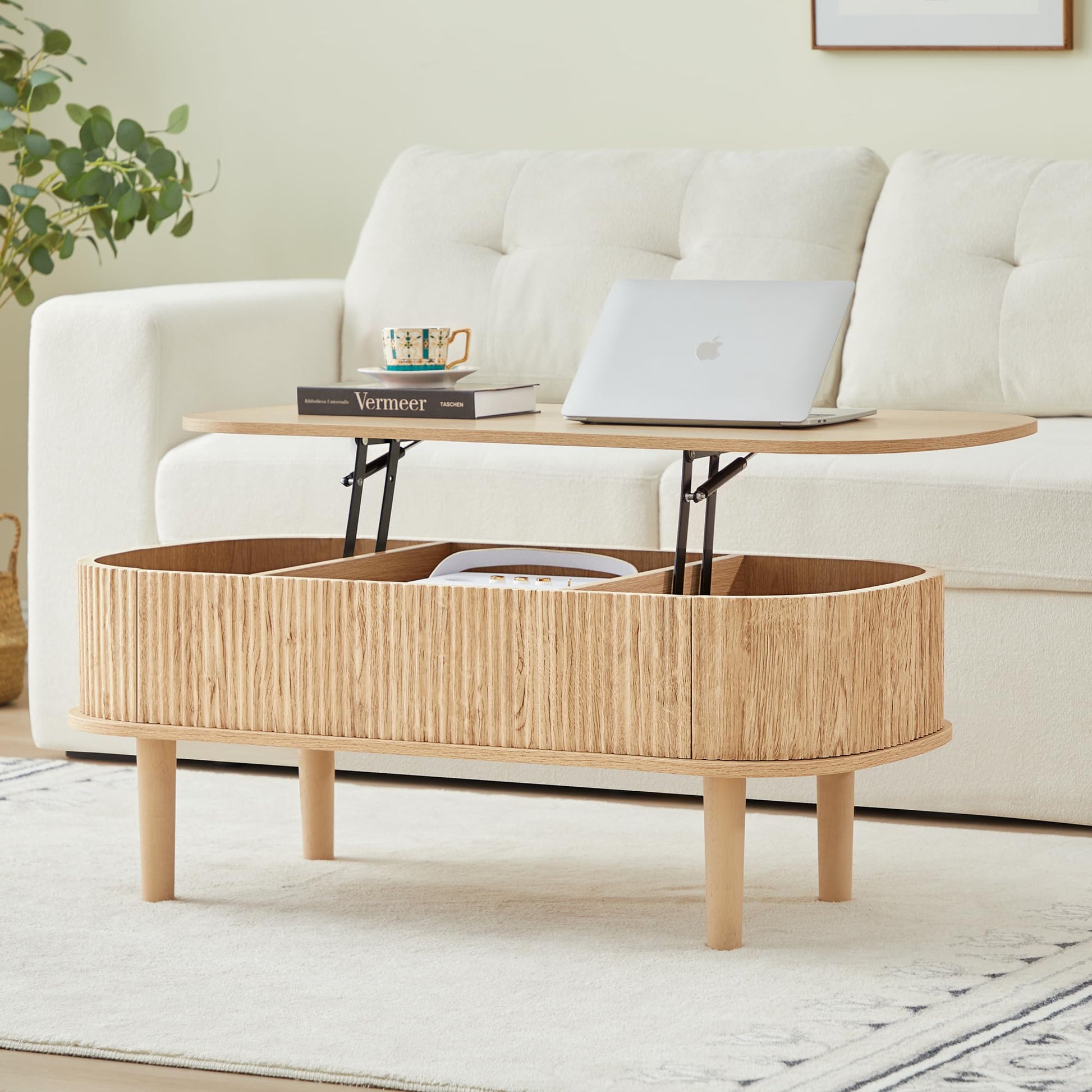 Lift Top Coffee Table with Hidden Compartment For Home Living Room Office