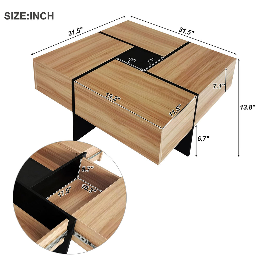 31.5"x 31.5" Coffee Table with 4 Hidden Storage Compartments, Square Cocktail Table for Living Room