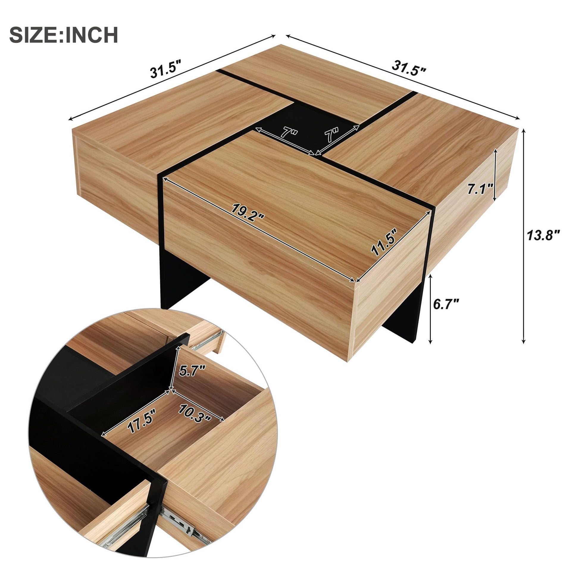 31.5"x 31.5" Coffee Table with 4 Hidden Storage Compartments, Square Cocktail Table for Living Room