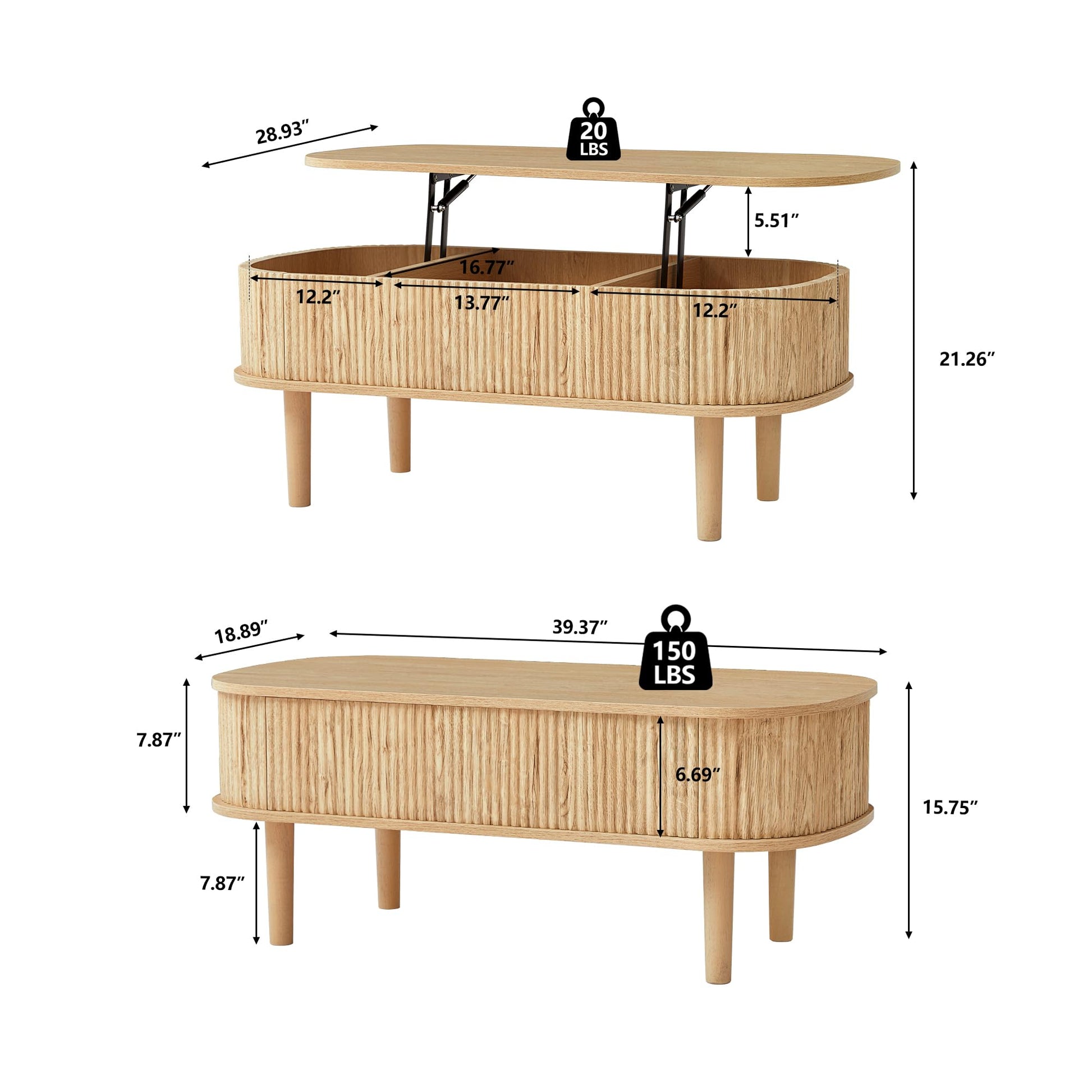 Lift Top Coffee Table with Hidden Compartment For Home Living Room Office