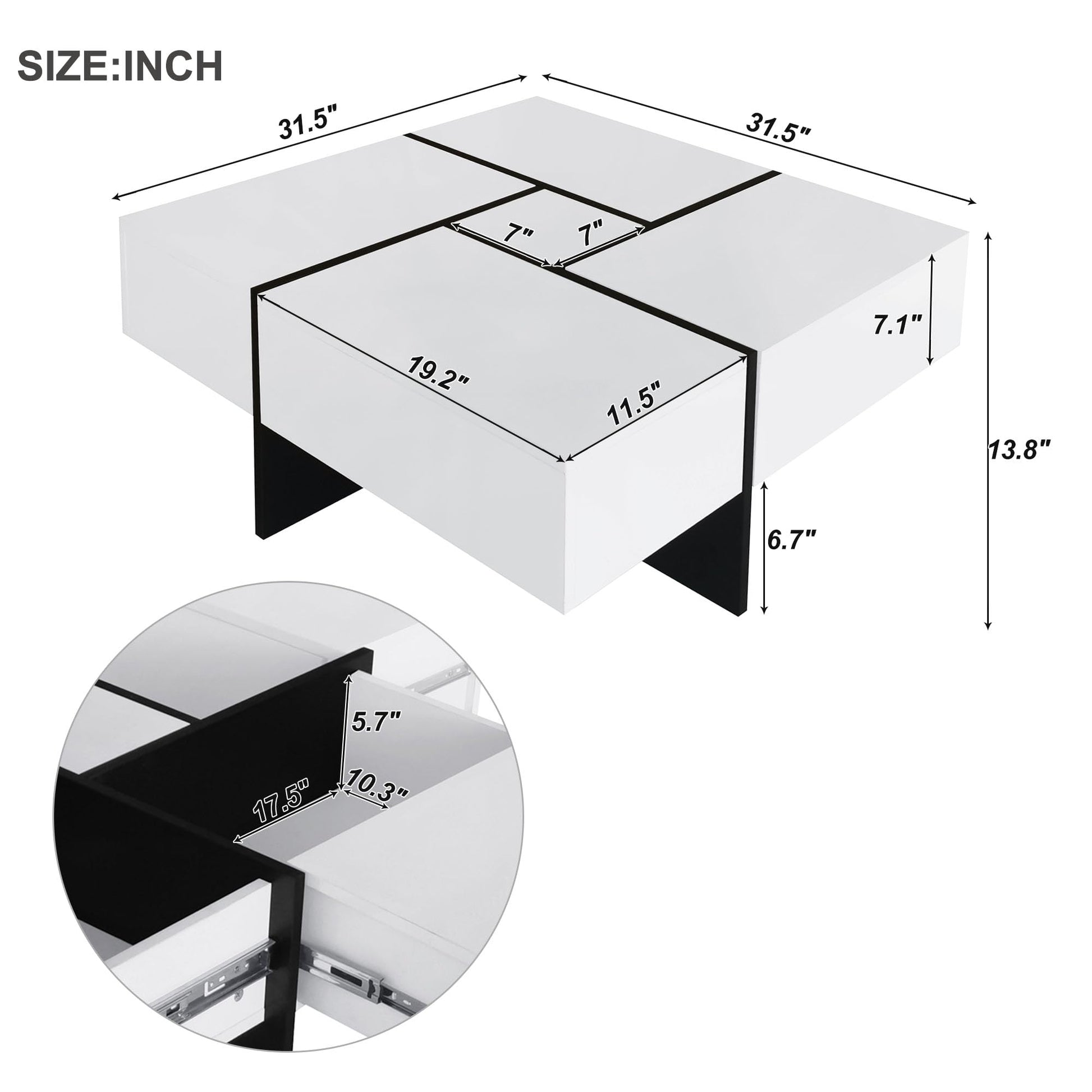 31.5"x 31.5" Coffee Table with 4 Hidden Storage Compartments, Square Cocktail Table for Living Room