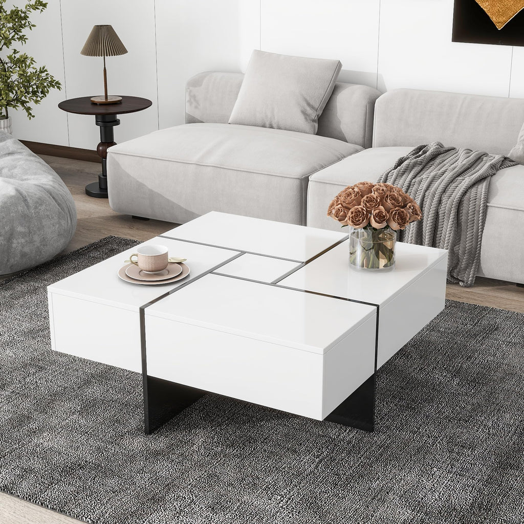 31.5"x 31.5" Coffee Table with 4 Hidden Storage Compartments, Square Cocktail Table for Living Room