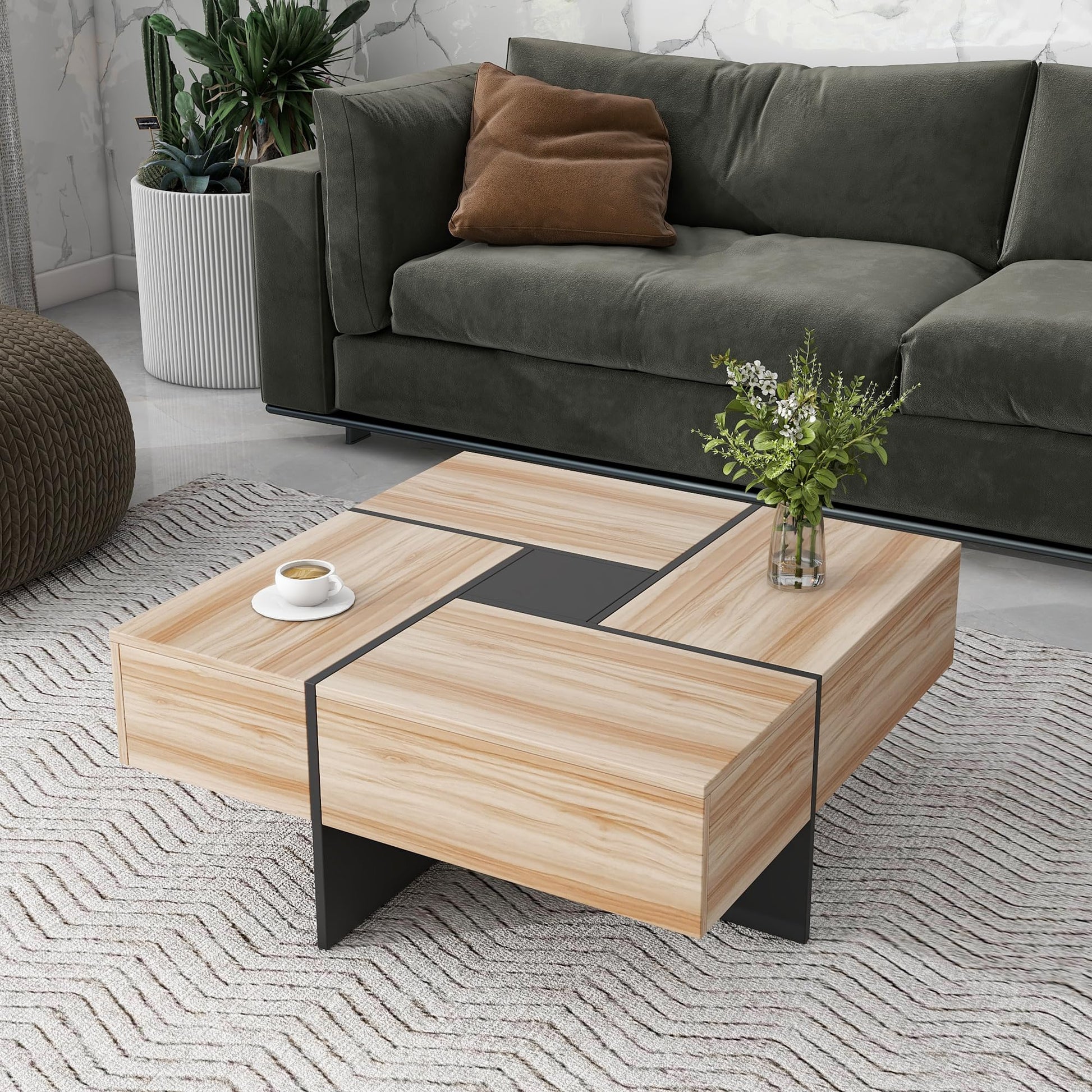 31.5"x 31.5" Coffee Table with 4 Hidden Storage Compartments, Square Cocktail Table for Living Room