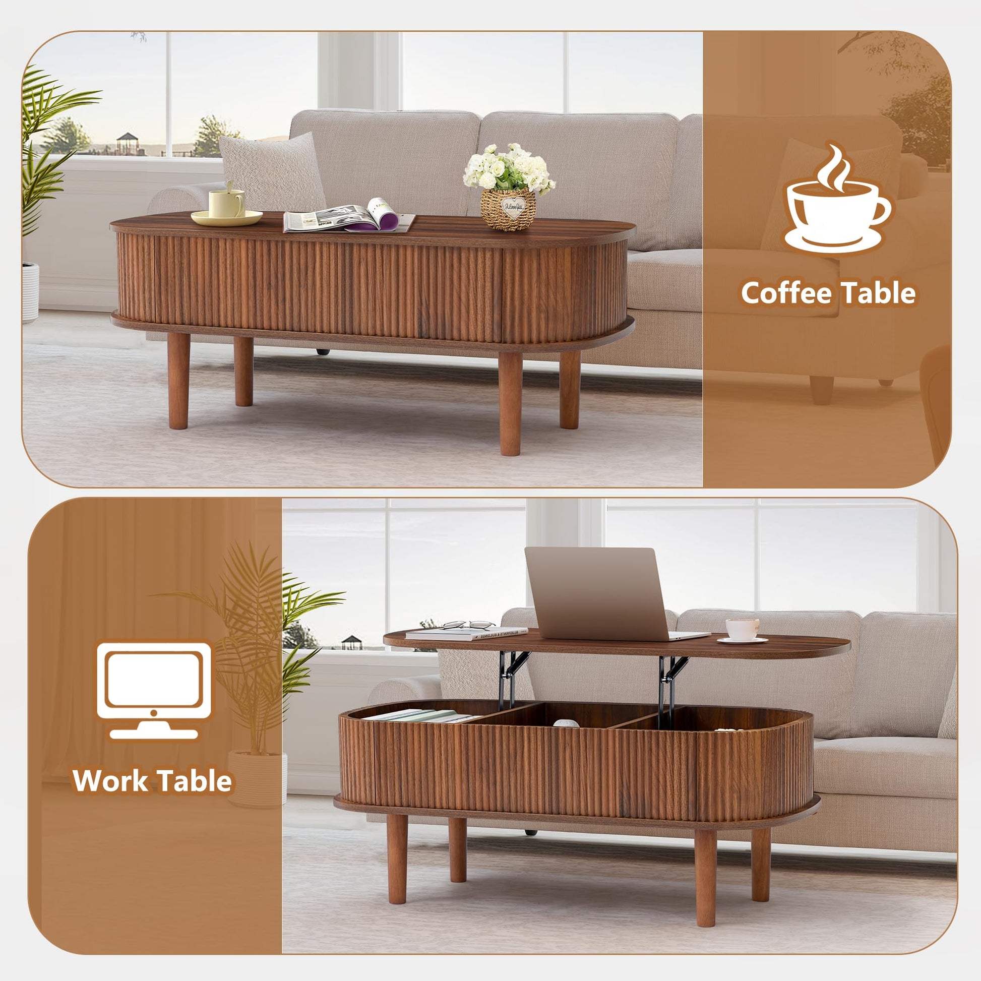 Lift Top Coffee Table with Hidden Compartment For Home Living Room Office