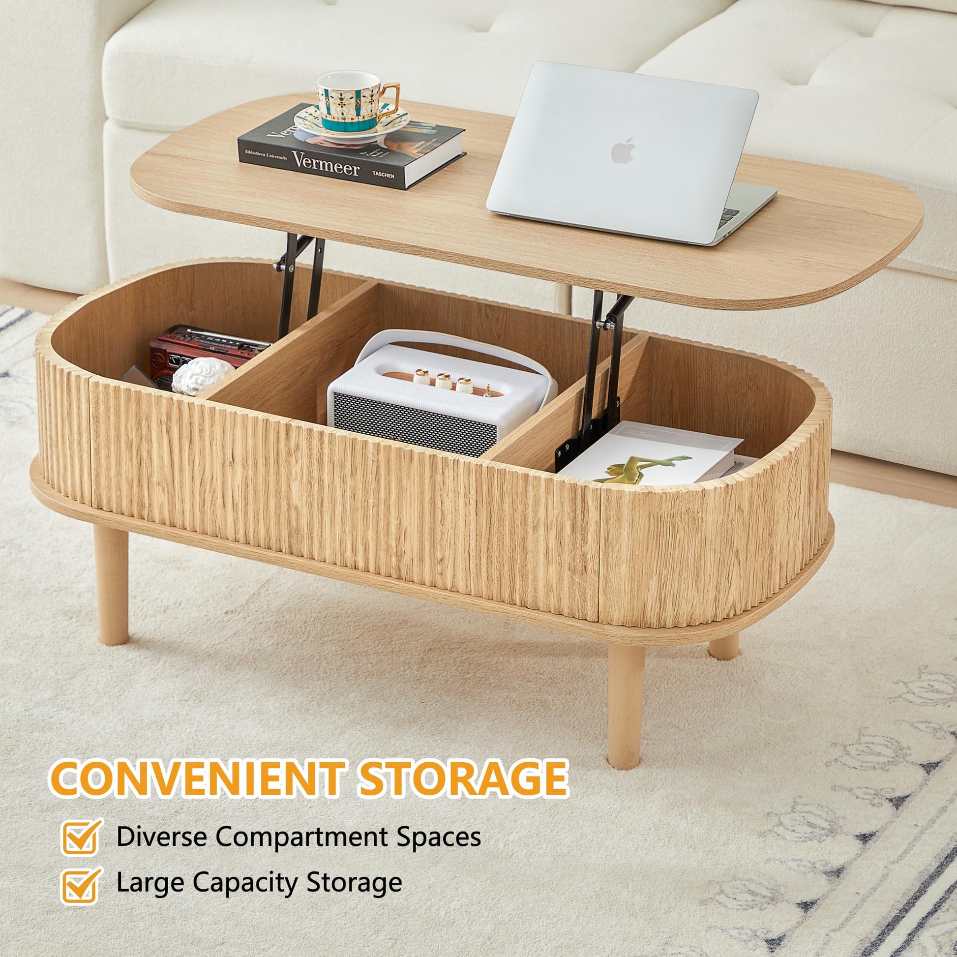 Lift Top Coffee Table with Hidden Compartment For Home Living Room Office