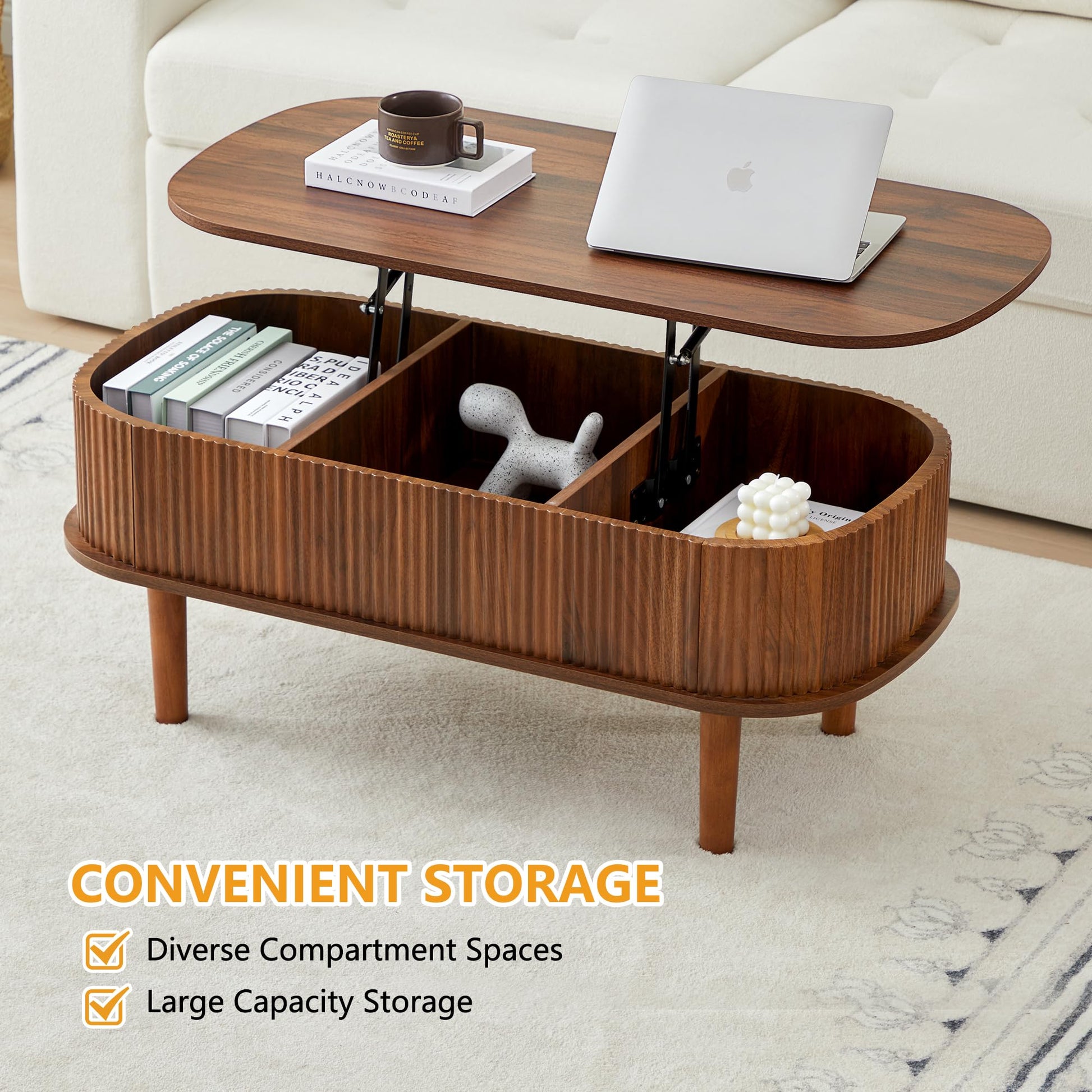 Lift Top Coffee Table with Hidden Compartment For Home Living Room Office